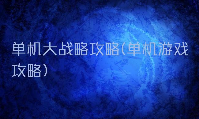 单机大战略攻略(单机游戏攻略)