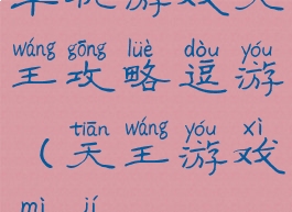 单机游戏天王攻略逗游(天王游戏秘籍)