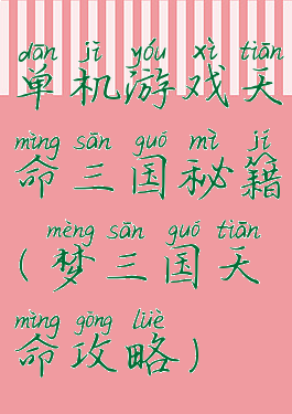 单机游戏天命三国秘籍(梦三国天命攻略)