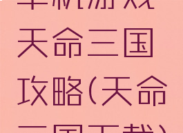 单机游戏天命三国攻略(天命三国下载)