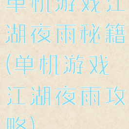 单机游戏江湖夜雨秘籍(单机游戏江湖夜雨攻略)
