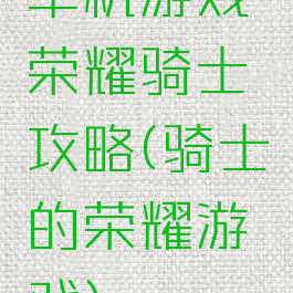 单机游戏荣耀骑士攻略(骑士的荣耀游戏)