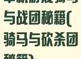 单机游戏骑马与战团秘籍(骑马与砍杀团秘籍)