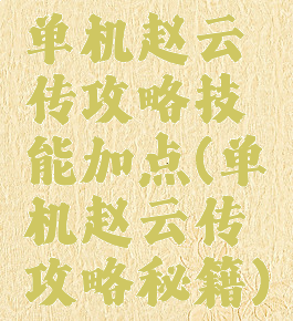 单机赵云传攻略技能加点(单机赵云传攻略秘籍)