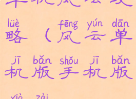 单机风云攻略(风云单机版手机版下载)