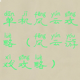 单机风云攻略(风云游戏攻略)