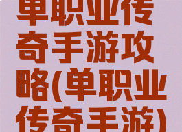 单职业传奇手游攻略(单职业传奇手游)