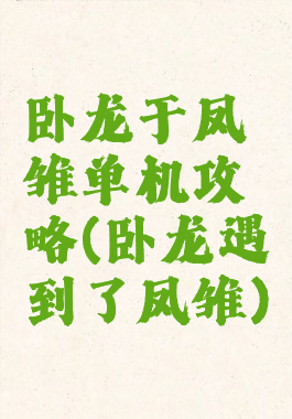 卧龙于凤雏单机攻略(卧龙遇到了凤雏)