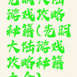 光明大陆游戏攻略秘籍(光明大陆游戏攻略秘籍大全)