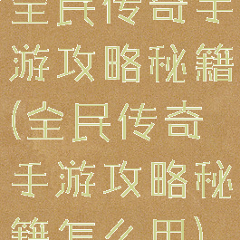 全民传奇手游攻略秘籍(全民传奇手游攻略秘籍怎么用)