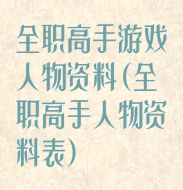 全职高手游戏人物资料(全职高手人物资料表)