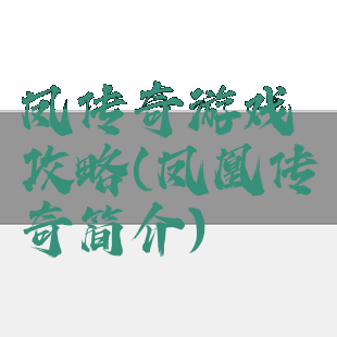 凤传奇游戏攻略(凤凰传奇简介)