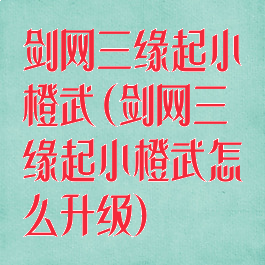 剑网三缘起小橙武(剑网三缘起小橙武怎么升级)