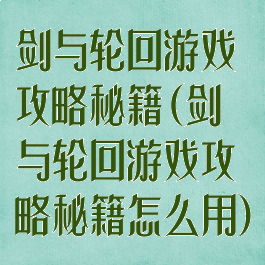 剑与轮回游戏攻略秘籍(剑与轮回游戏攻略秘籍怎么用)