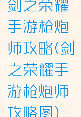 剑之荣耀手游枪炮师攻略(剑之荣耀手游枪炮师攻略图)