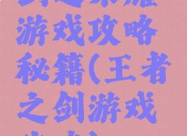 剑之荣耀游戏攻略秘籍(王者之剑游戏攻略)