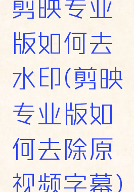 剪映专业版如何去水印(剪映专业版如何去除原视频字幕)