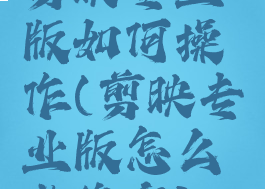 剪映专业版如何操作(剪映专业版怎么做稳定)