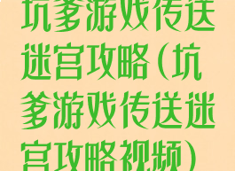 坑爹游戏传送迷宫攻略(坑爹游戏传送迷宫攻略视频)