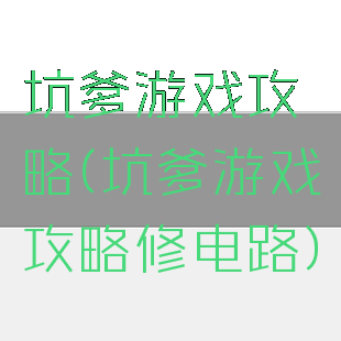 坑爹游戏攻略(坑爹游戏攻略修电路)