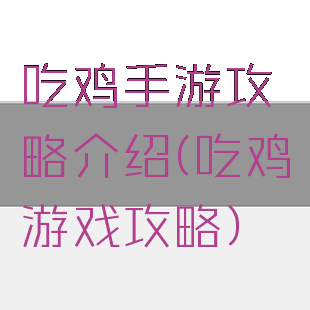 吃鸡手游攻略介绍(吃鸡游戏攻略)