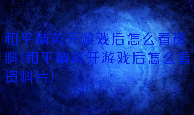 和平精英开游戏后怎么看资料(和平精英开游戏后怎么看资料片)