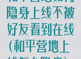 和平营地如何隐身上线不被好友看到在线(和平营地上线怎么隐身)