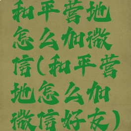 和平营地怎么加微信(和平营地怎么加微信好友)