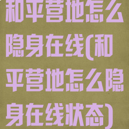 和平营地怎么隐身在线(和平营地怎么隐身在线状态)