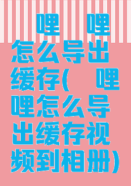 哔哩哔哩怎么导出缓存(哔哩哔哩怎么导出缓存视频到相册)