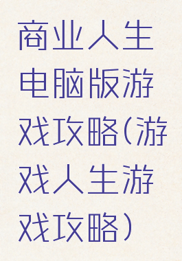 商业人生电脑版游戏攻略(游戏人生游戏攻略)