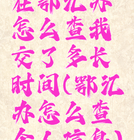 在鄂汇办怎么查我交了多长时间(鄂汇办怎么查个人信息)