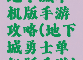 地下城单机版手游攻略(地下城勇士单机版手游)