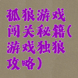 孤狼游戏闯关秘籍(游戏独狼攻略)