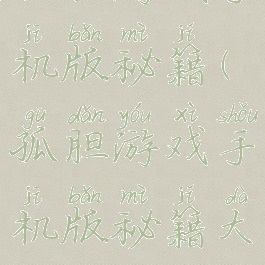 孤胆游戏手机版秘籍(孤胆游戏手机版秘籍大全)