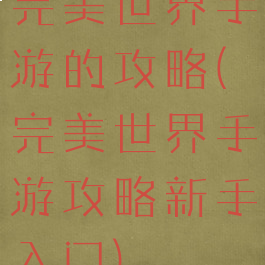 完美世界手游的攻略(完美世界手游攻略新手入门)