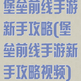 堡垒前线手游新手攻略(堡垒前线手游新手攻略视频)