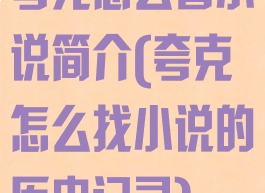 夸克怎么看小说简介(夸克怎么找小说的历史记录)