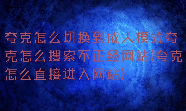 夸克怎么切换到成人模式夸克怎么搜索不正经网站(夸克怎么直接进入网站)