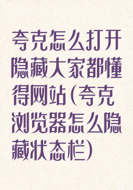 夸克怎么打开隐藏大家都懂得网站(夸克浏览器怎么隐藏状态栏)