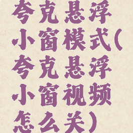 夸克悬浮小窗模式(夸克悬浮小窗视频怎么关)