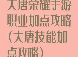 大唐荣耀手游职业加点攻略(大唐技能加点攻略)