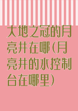 大地之冠的月亮井在哪(月亮井的水控制台在哪里)