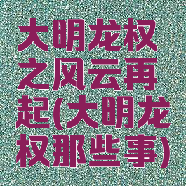 大明龙权之风云再起(大明龙权那些事)
