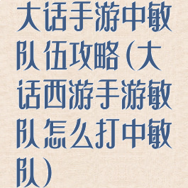 大话手游中敏队伍攻略(大话西游手游敏队怎么打中敏队)