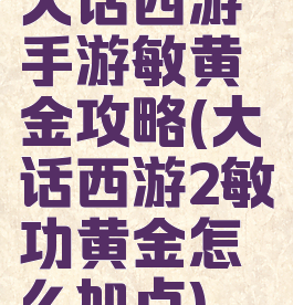大话西游手游敏黄金攻略(大话西游2敏功黄金怎么加点)