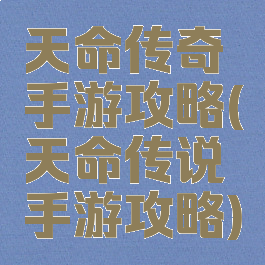 天命传奇手游攻略(天命传说手游攻略)