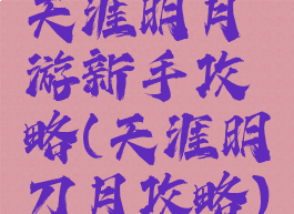 天涯明月游新手攻略(天涯明刀月攻略)