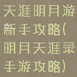 天涯明月游新手攻略(明月天涯录手游攻略)