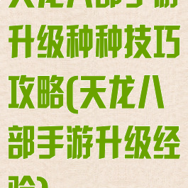 天龙八部手游升级种种技巧攻略(天龙八部手游升级经验)
